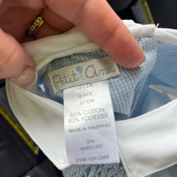 Petit Ami 6 month  blue gingham romper with Peter Pan collared shirt - Picture 4 of 8